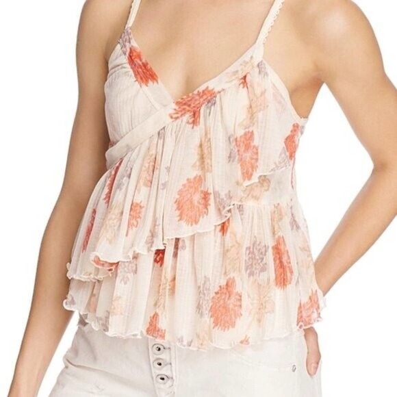 Free People Tops - NWT Free People Women's Melbourne Asymmetric Printed Top White Red Large NWT $68